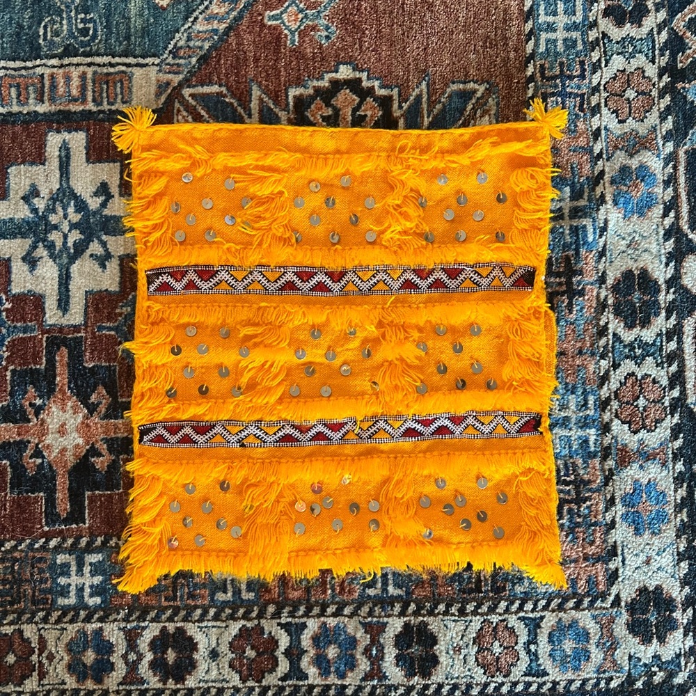 Yellow Sequin Moroccan Wedding Blanket Cushion Cover